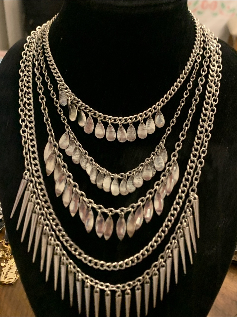 Premier Designs Layered Silver Spike & Teardrop Necklace